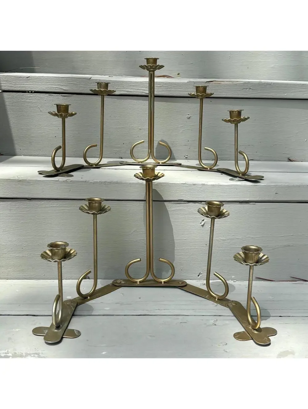 Pair of Candle Holder for Five Candles - gold/brass tone